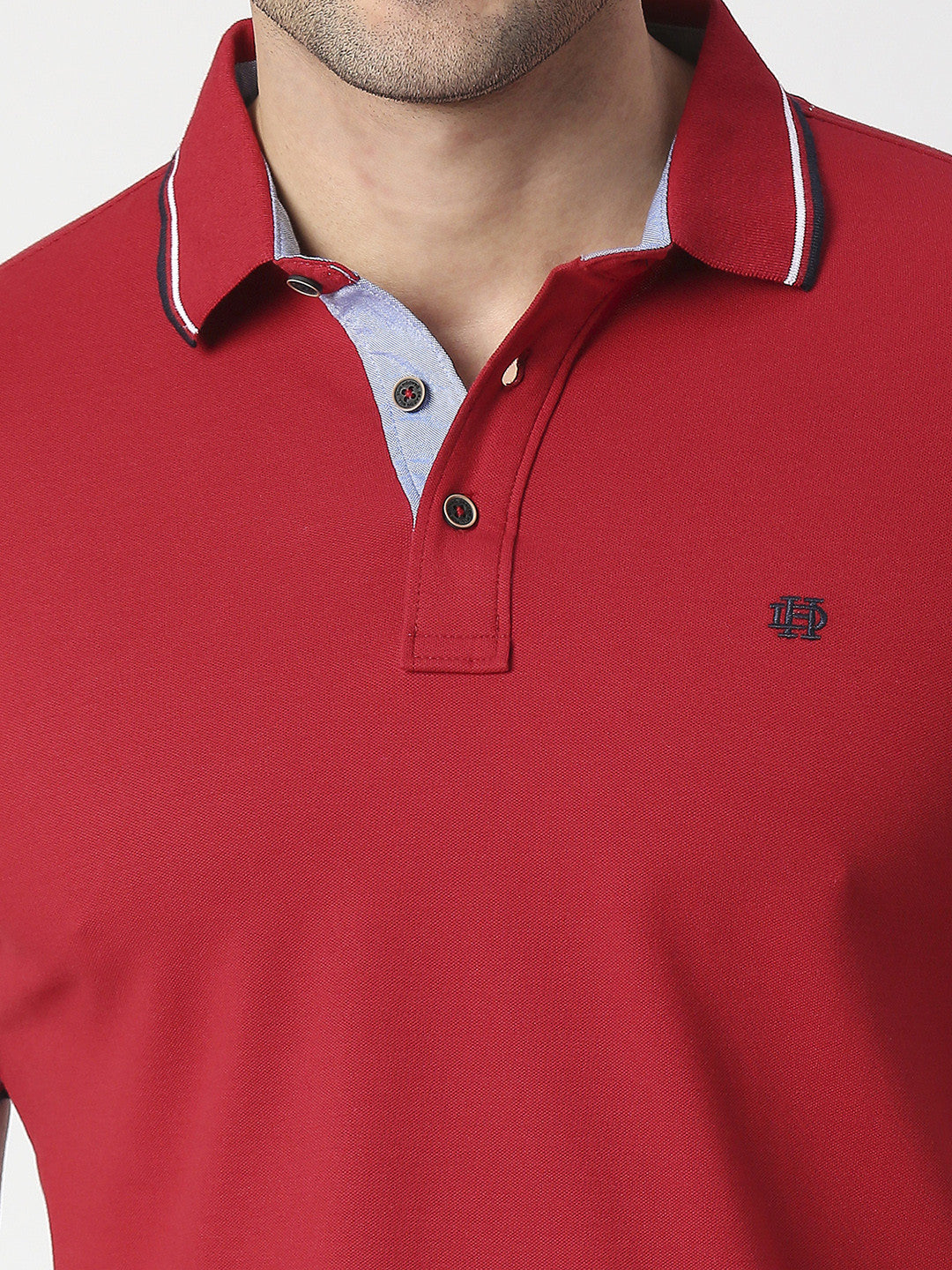 Red Pique Lycra Polo T-shirt With Tipping Collar