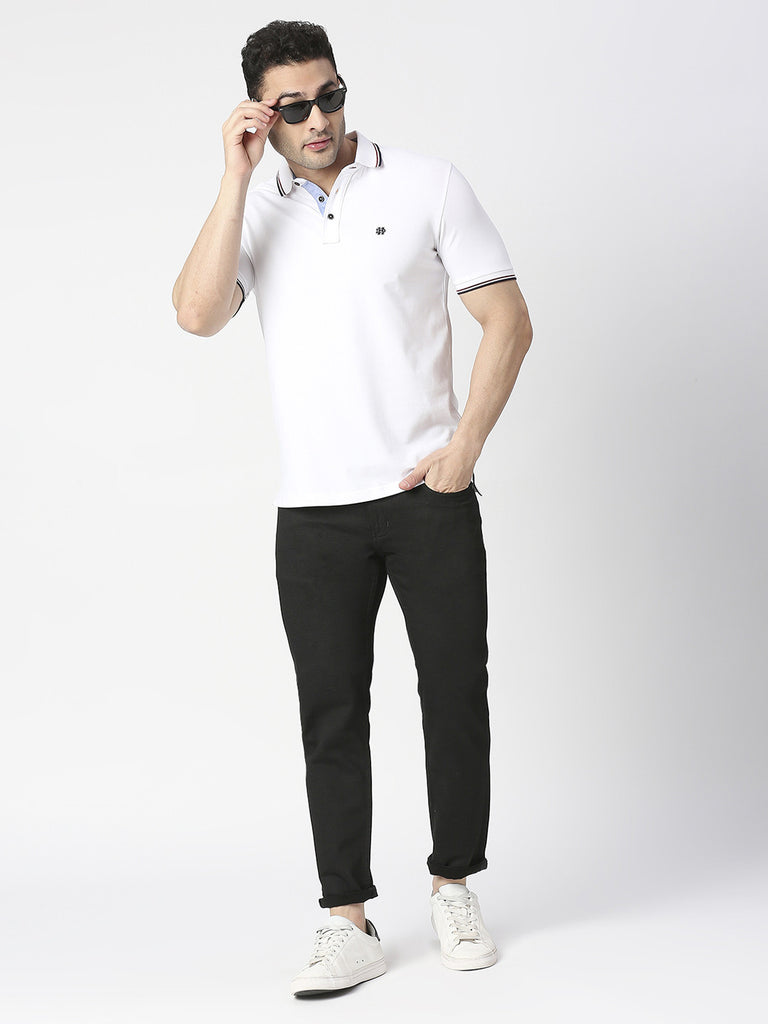 White Pique Lycra Polo T-shirt With Tipping Collar – Dragon Hill Lifestyle