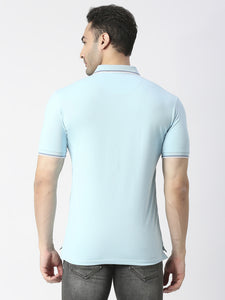 Sky Blue Pique Lycra Polo T-shirt With Tipping Collar