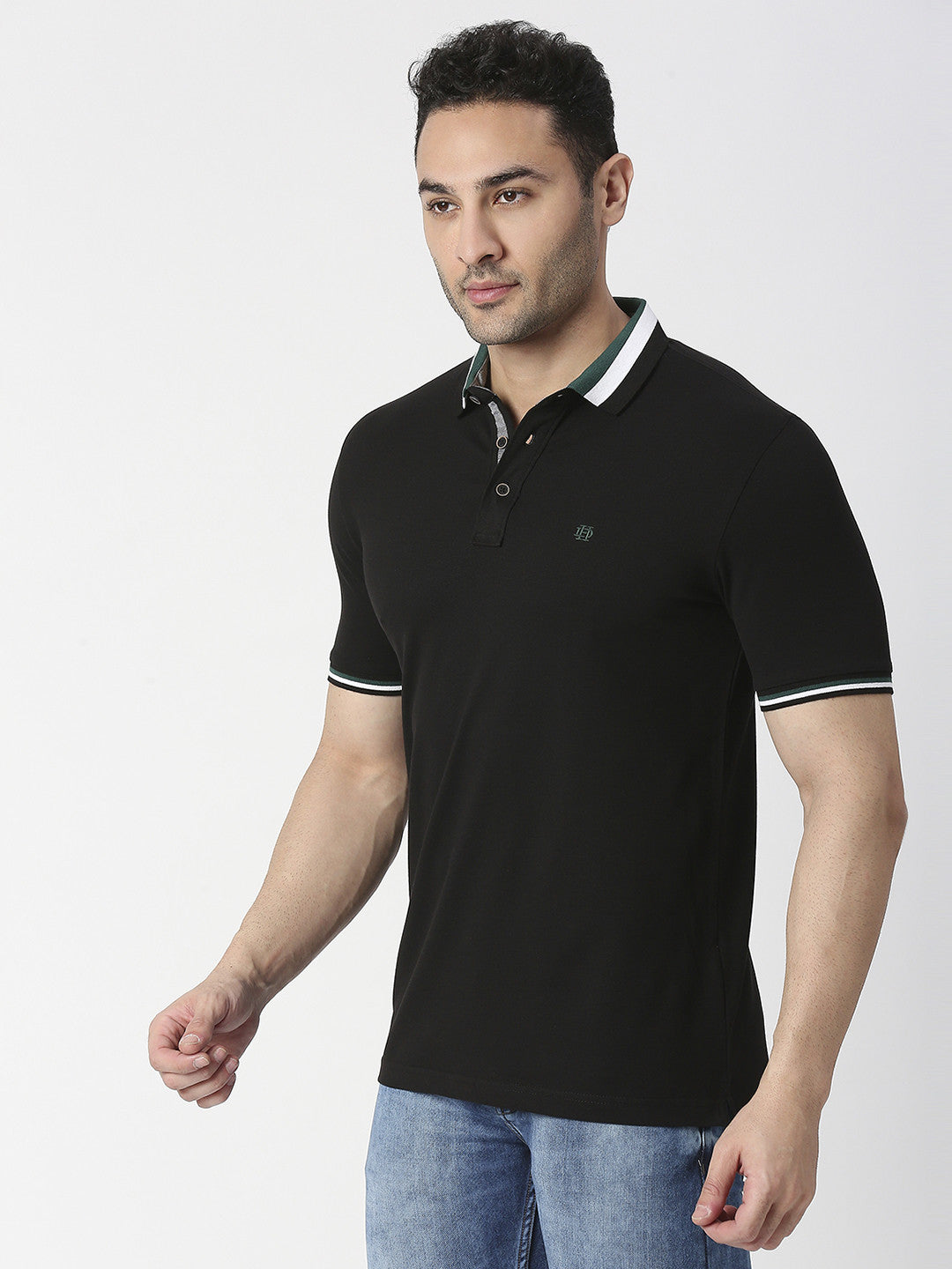 Black Pique Lycra Polo T-shirt