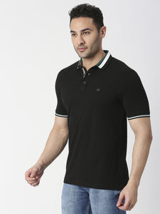 Black Pique Lycra Polo T-shirt