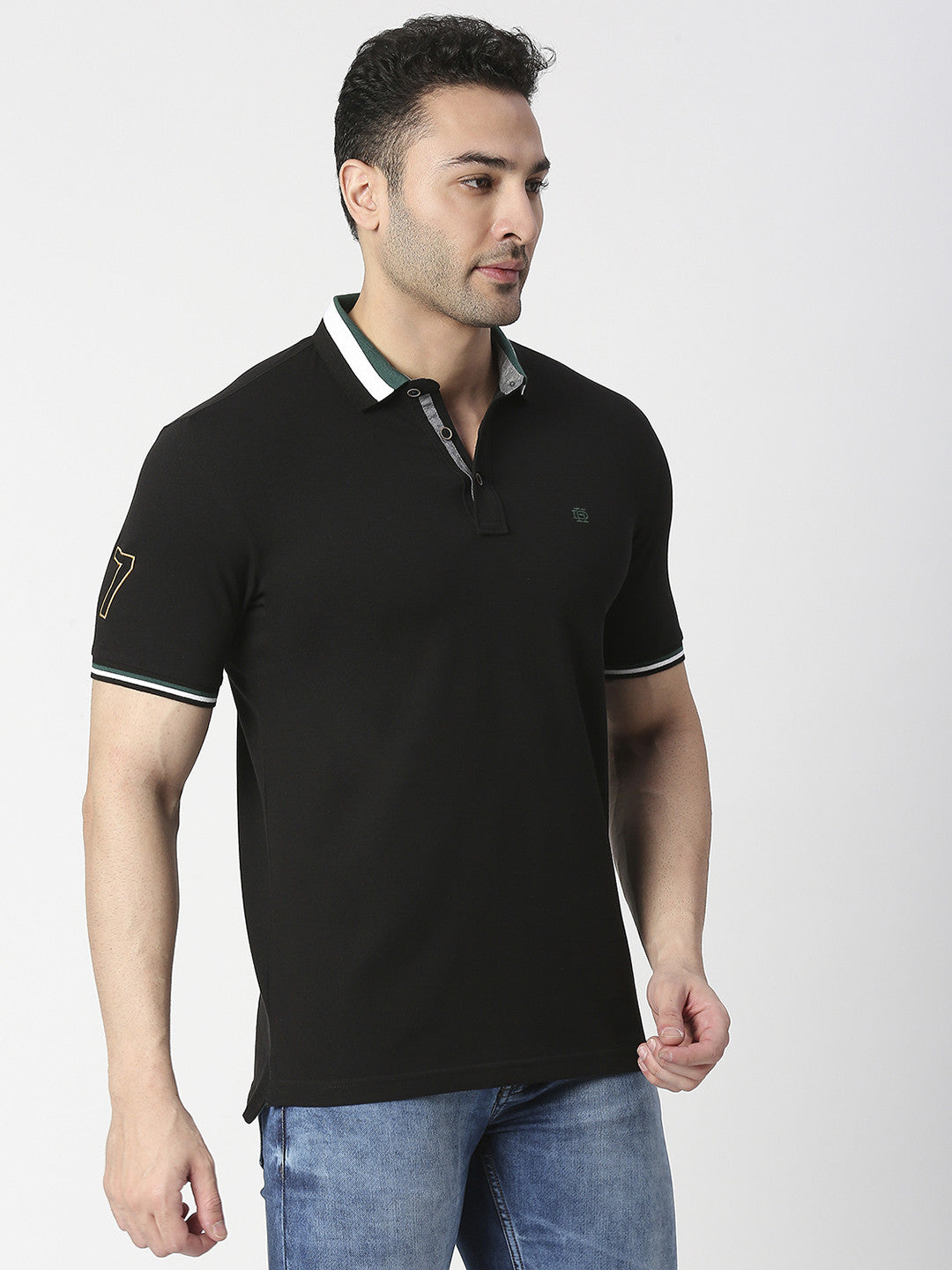 Black Pique Lycra Polo T-shirt