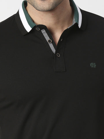 Black Pique Lycra Polo T-shirt