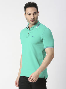Green Pique Lycra Polo T-shirt With Tipping Collar