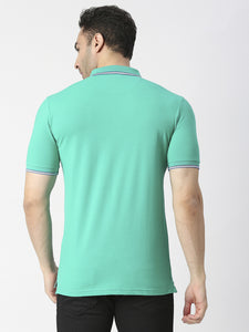 Green Pique Lycra Polo T-shirt With Tipping Collar