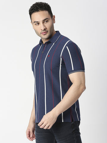 Navy Verticle Stripes Pique Polo T-shirt