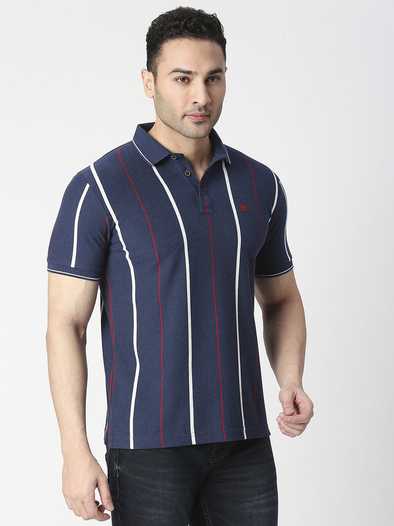 Navy Verticle Stripes Pique Polo T-shirt