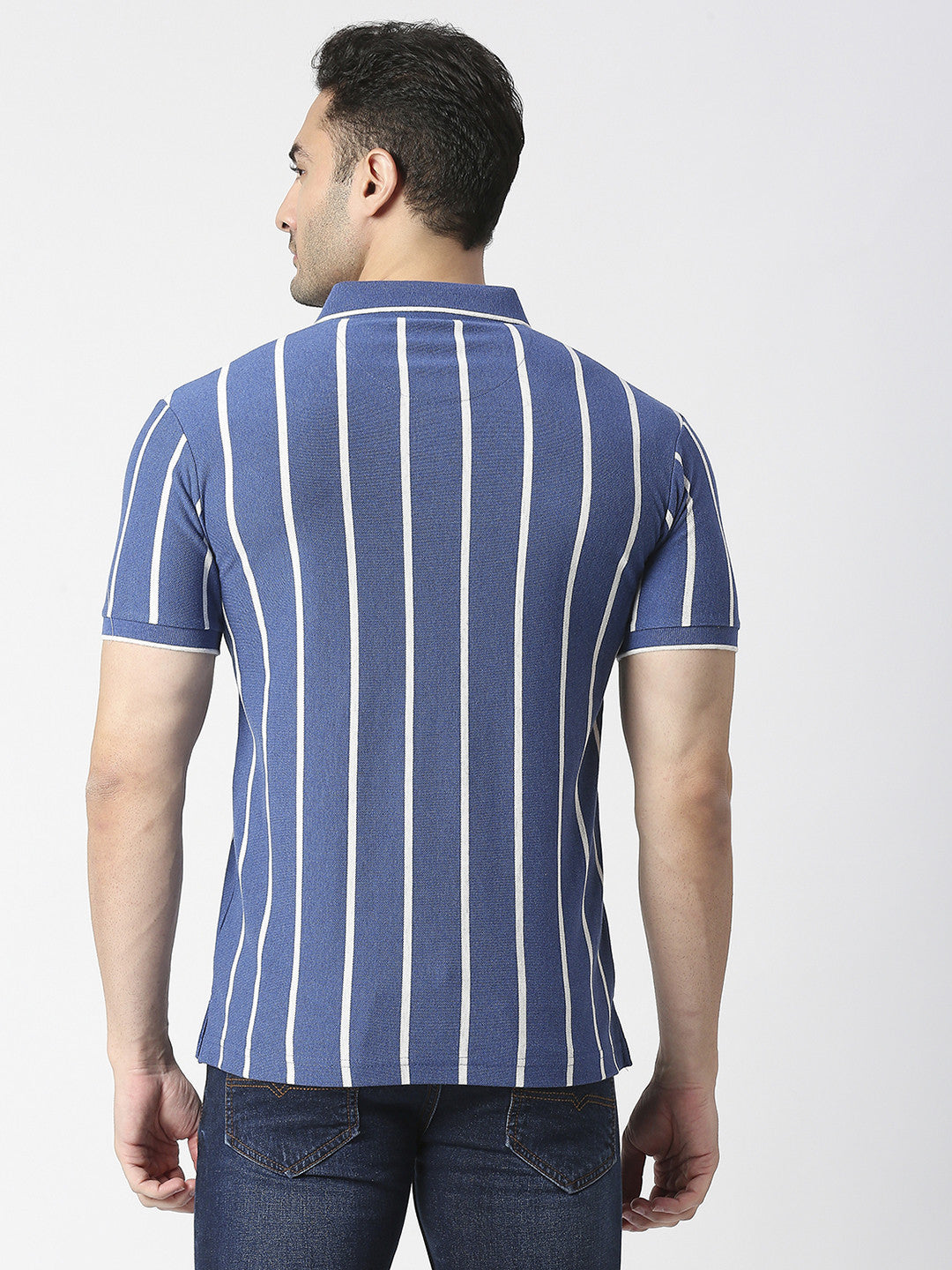 Royal Blue Vertical Striped Pique Polo T-shirt