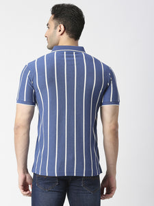 Royal Blue Vertical Striped Pique Polo T-shirt
