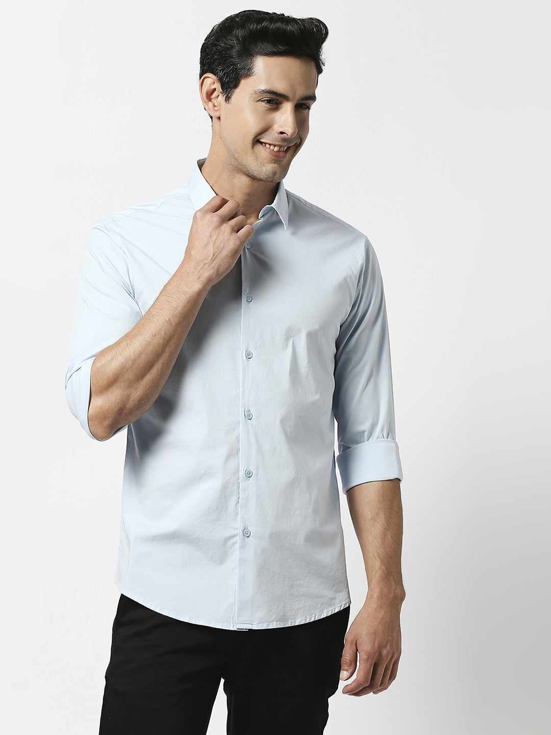 Light Blue Stretch Poplin Plain shirt