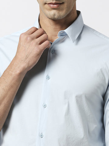 Light Blue Stretch Poplin Plain shirt