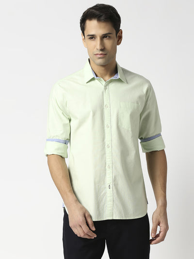 Pistachio Green Oxford Solid Shirt With Pocket