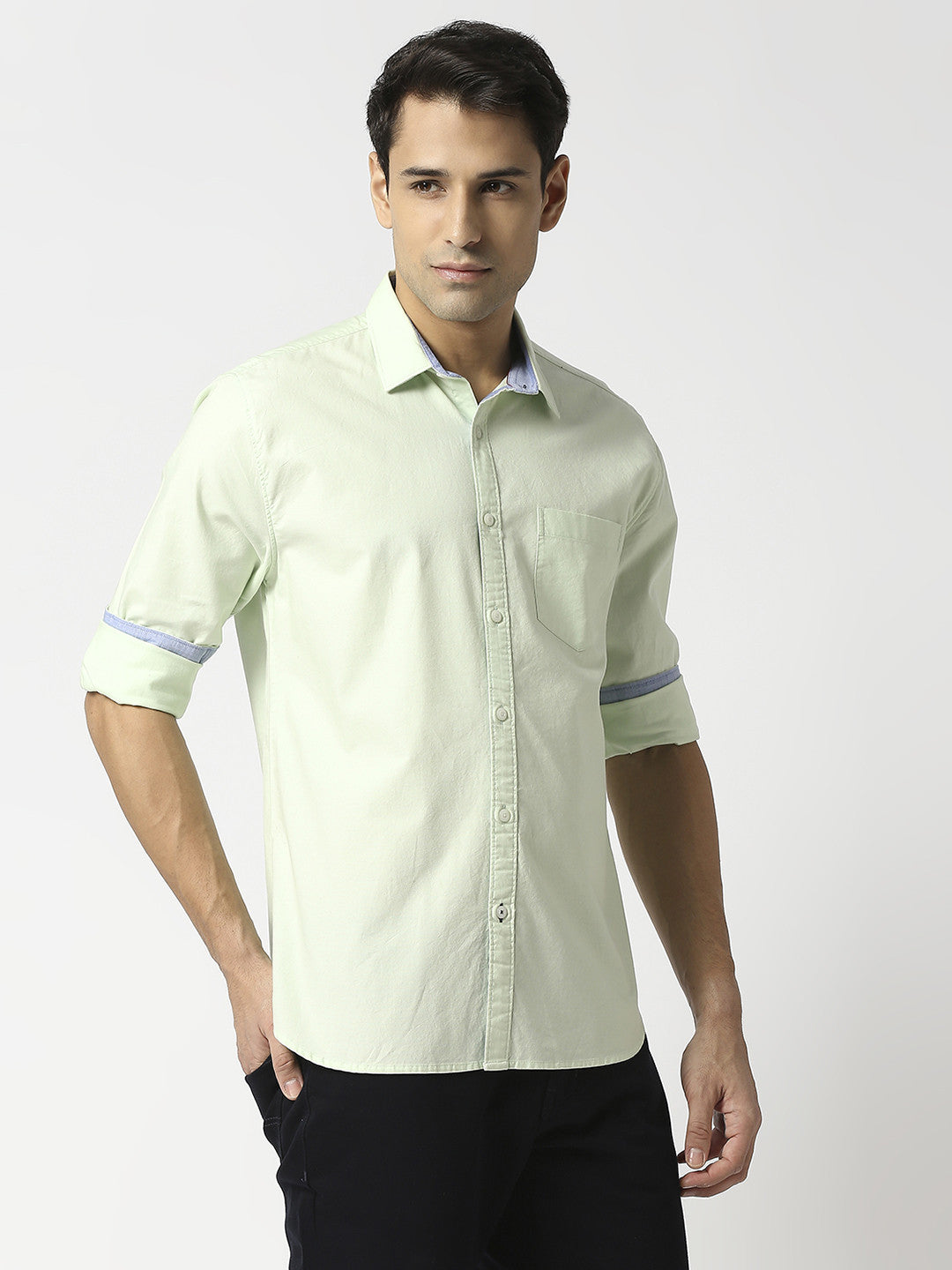 Pistachio Green Oxford Solid Shirt With Pocket