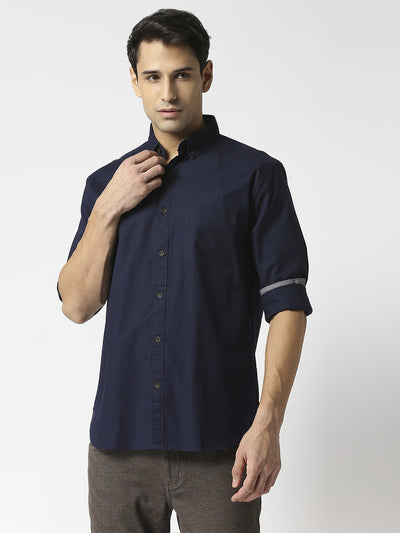Navy Blue Premium Cotton Shirt With Pocket