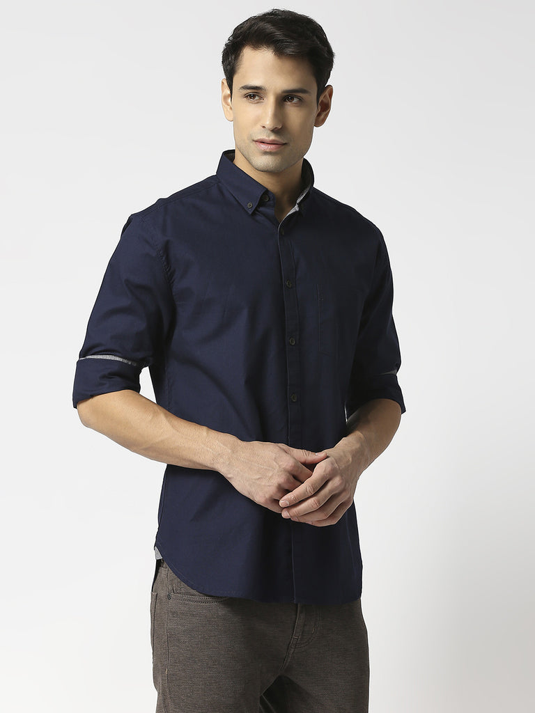 Navy Blue Premium Cotton Shirt With Pocket