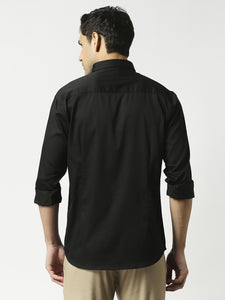 Classic black solid shirt in premium cotton satin lycra fabric with full  sleeves and stitch-less collar.
