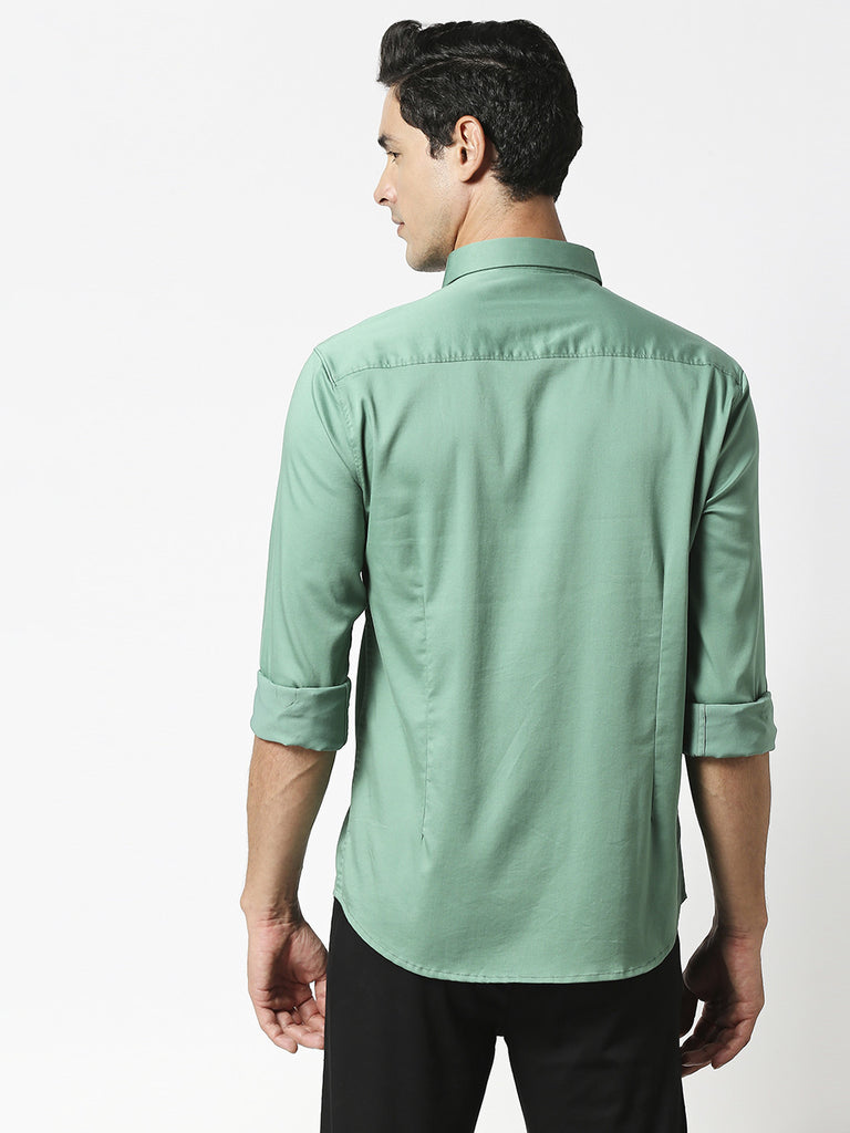 Pearl Green Cotton Satin Lycra Solid Shirt