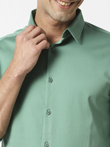 Pearl Green Cotton Satin Lycra Solid Shirt