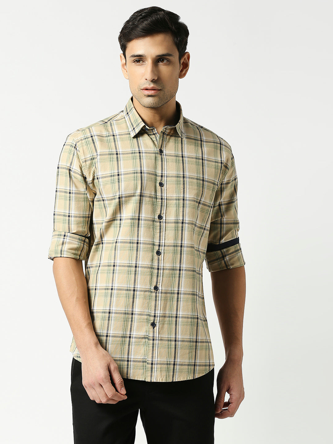 Beige Oxford Checked Shirt With Pocket