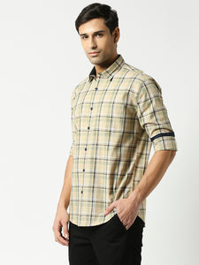 Beige Oxford Checked Shirt With Pocket