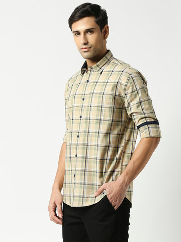 Beige Oxford Checked Shirt With Pocket