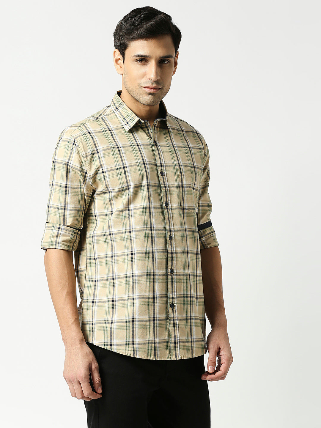 Beige Oxford Checked Shirt With Pocket