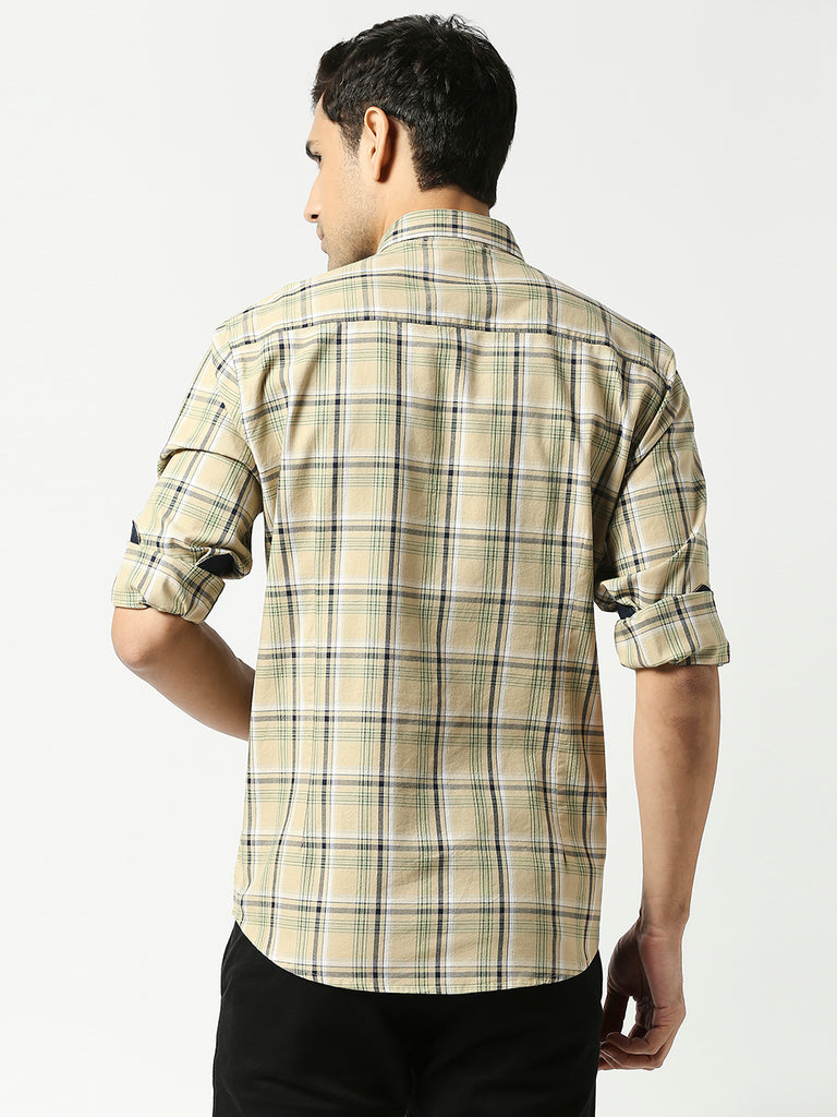 Beige Oxford Checked Shirt With Pocket