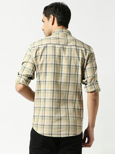 Beige Oxford Checked Shirt With Pocket