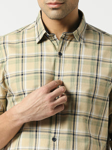 Beige Oxford Checked Shirt With Pocket