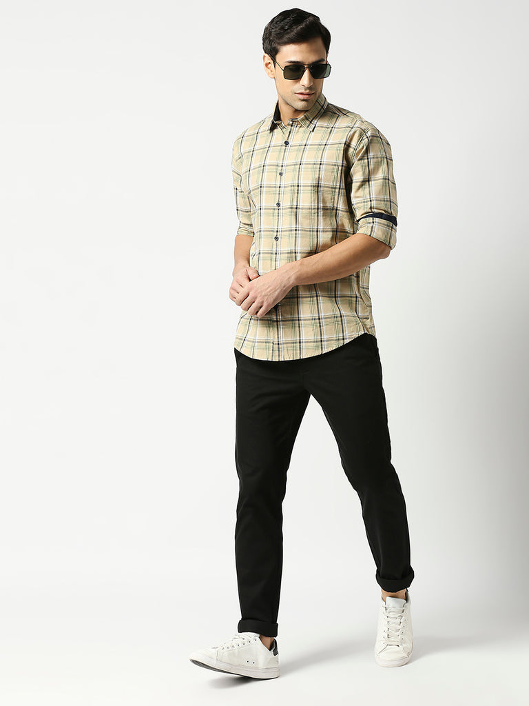 Beige Oxford Checked Shirt With Pocket