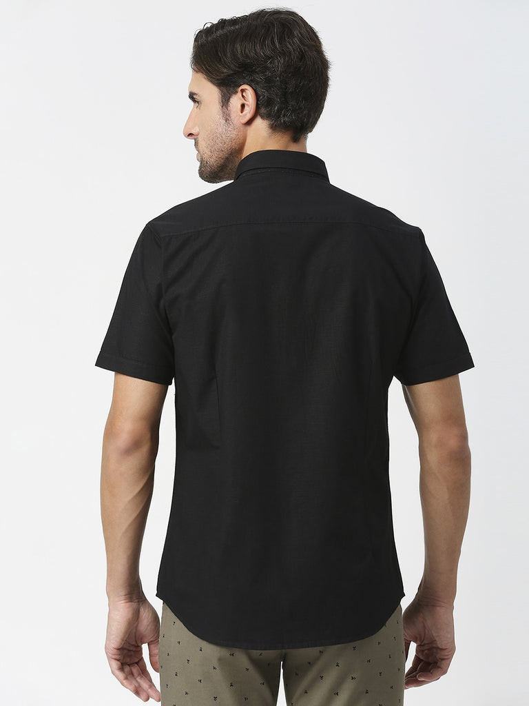 Black Half Sleeves Premium Cotton Shirt With Pocket