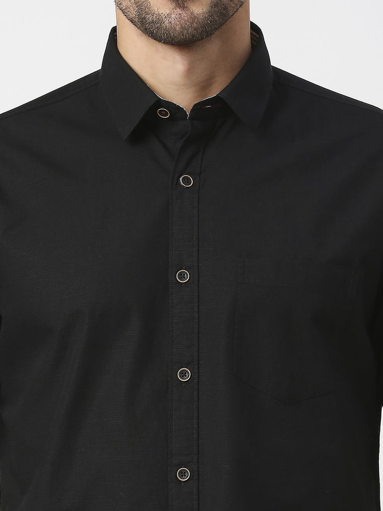 Black Half Sleeves Premium Cotton Shirt With Pocket