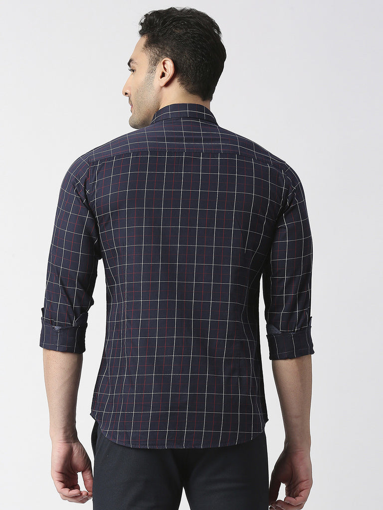 Navy Blue Checked Shirt With Pocket