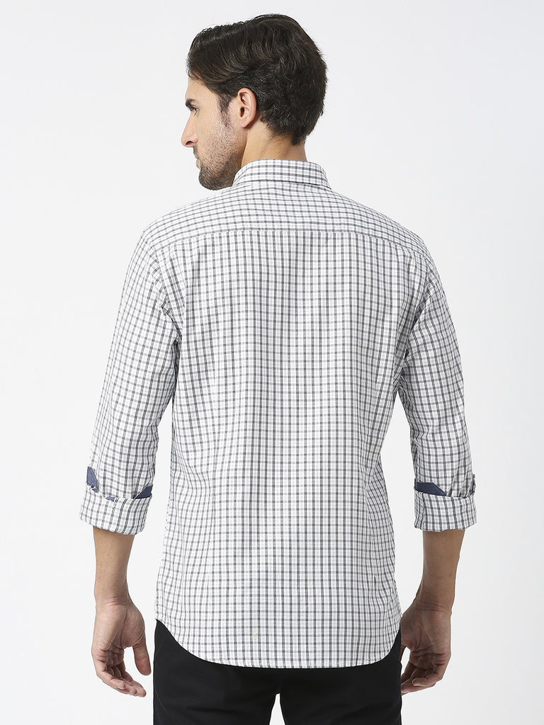 White Premium Cotton Twill Checks Shirt With Pocket