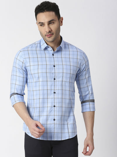 Sky Blue Premium Cotton Fine Twill Checks Shirt