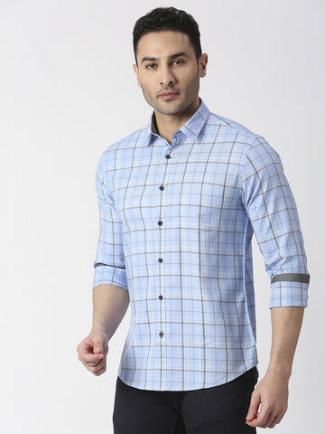 Sky Blue Premium Cotton Fine Twill Checks Shirt