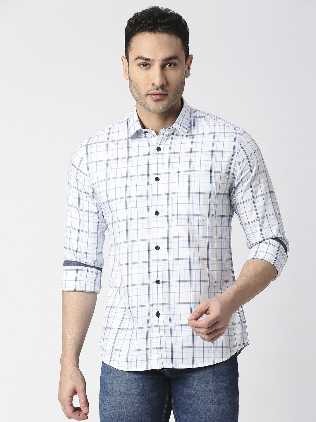 White Premium Cotton Fine Twill Checks Shirt