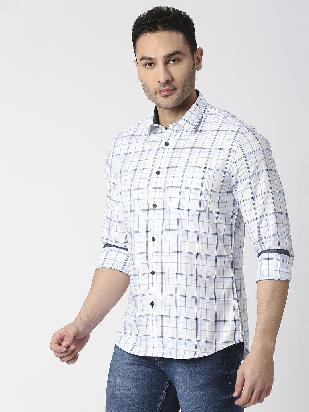 White Premium Cotton Fine Twill Checks Shirt