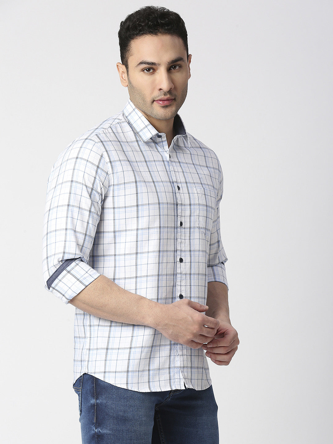 White Premium Cotton Fine Twill Checks Shirt