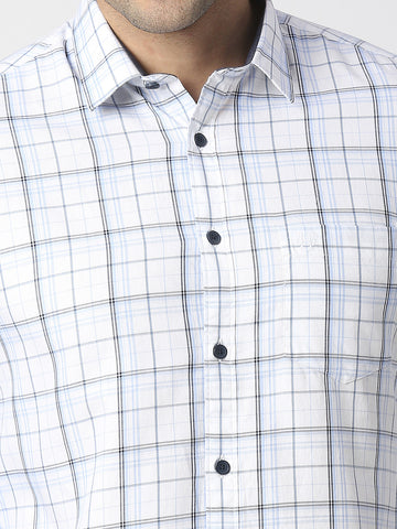 White Premium Cotton Fine Twill Checks Shirt