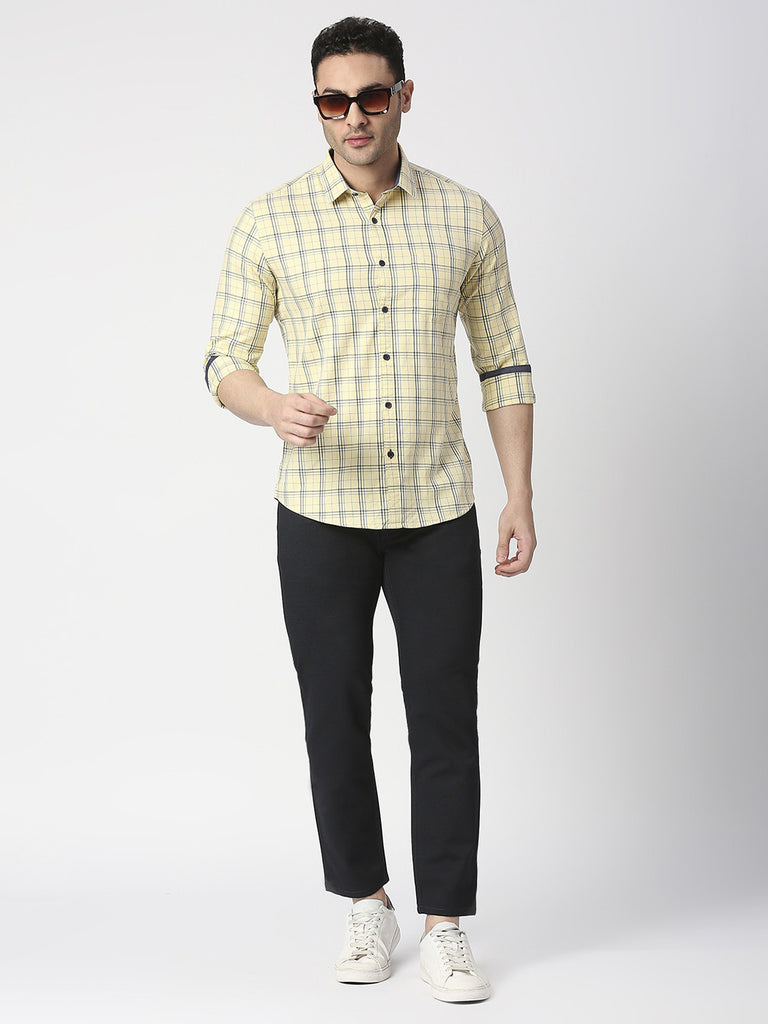 Yellow Premium Cotton Fine Twill Checked Shirt