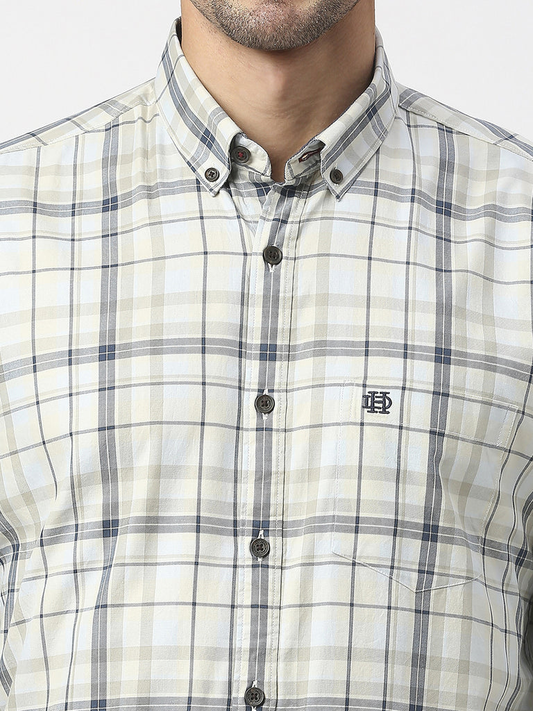 Beige Twill Checked Shirt With Pocket