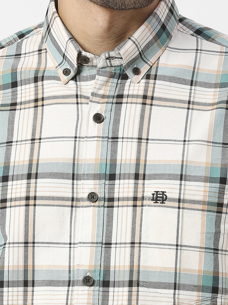 Peach Oxford Checked Shirt With Pocket