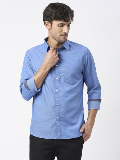 Sky Blue Dobby Plain Shirt With Pocket