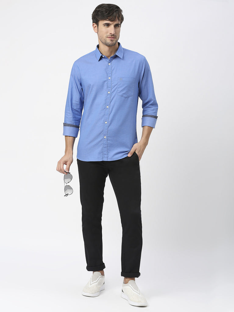 Sky Blue Dobby Plain Shirt With Pocket