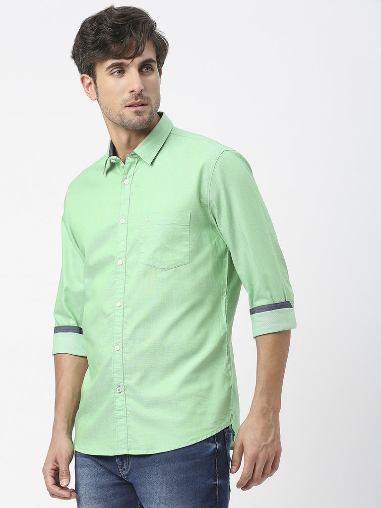Mint Green Dobby Plain Shirt With Pocket
