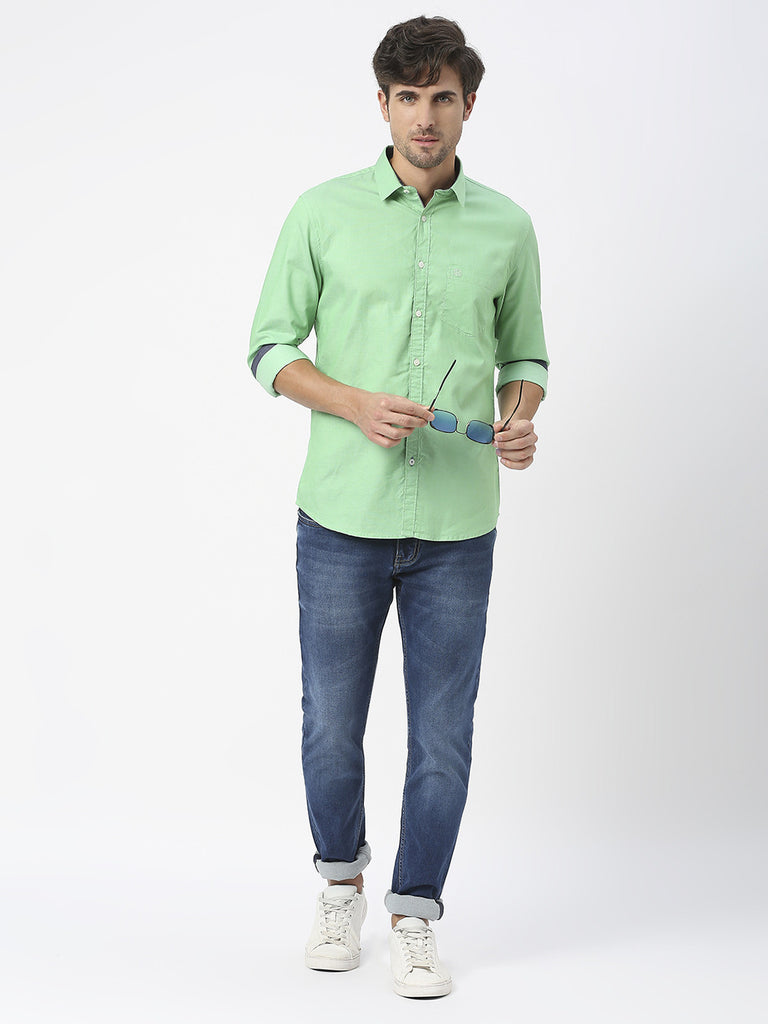 Mint Green Dobby Plain Shirt With Pocket