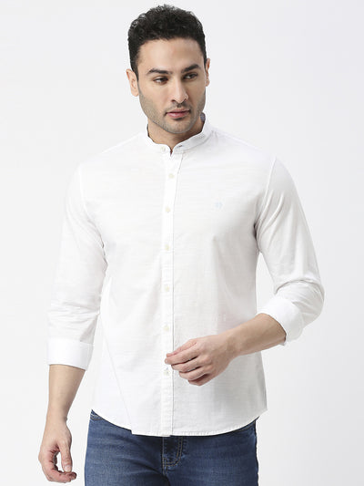 White Premium Cotton Solid Shirt With Mandarin Collar