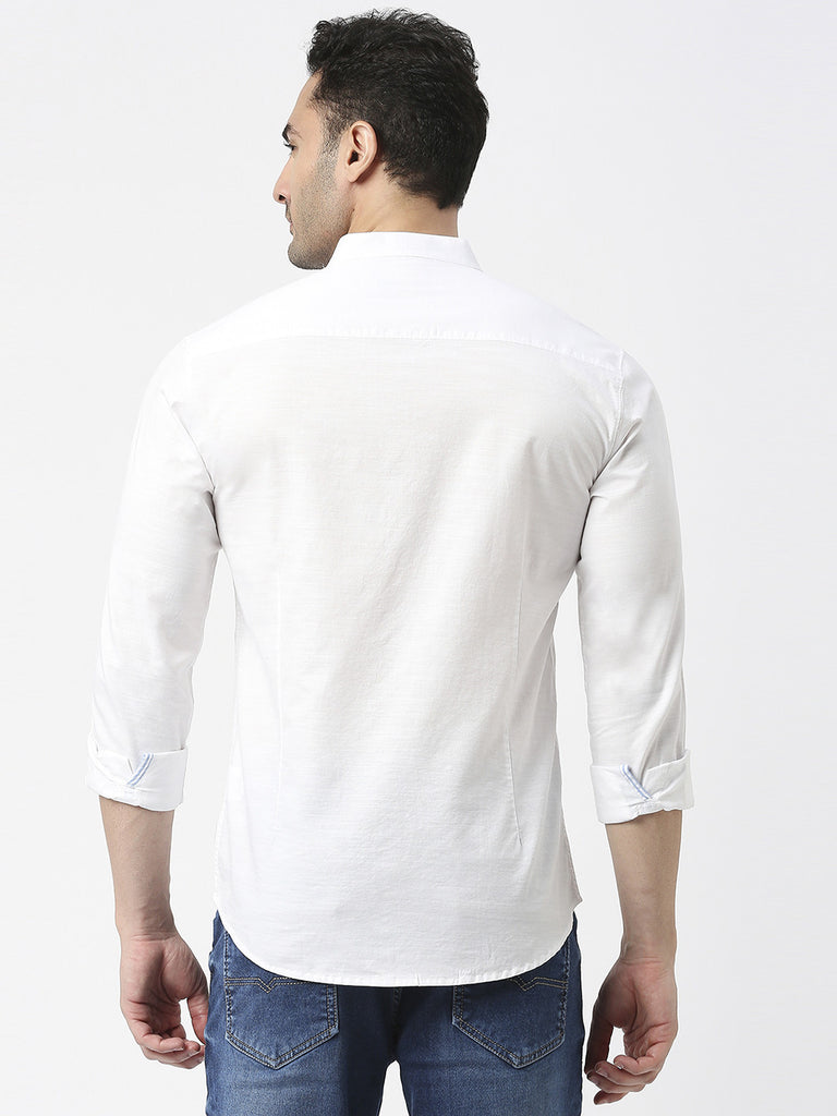 White Premium Cotton Solid Shirt With Mandarin Collar