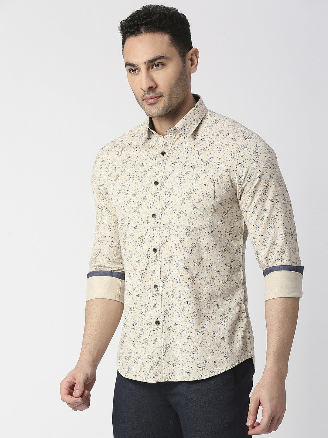Beige Premium Cotton Twill Printed shirt